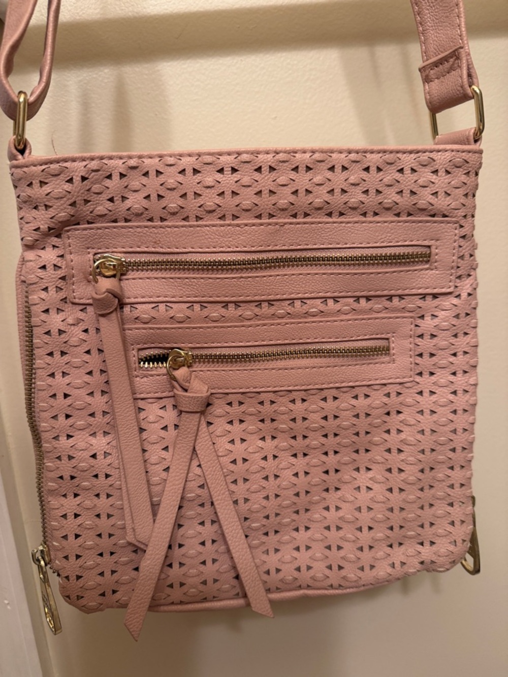 Steve Madden Women's Pink Crossbody Bag with Perforated Detail